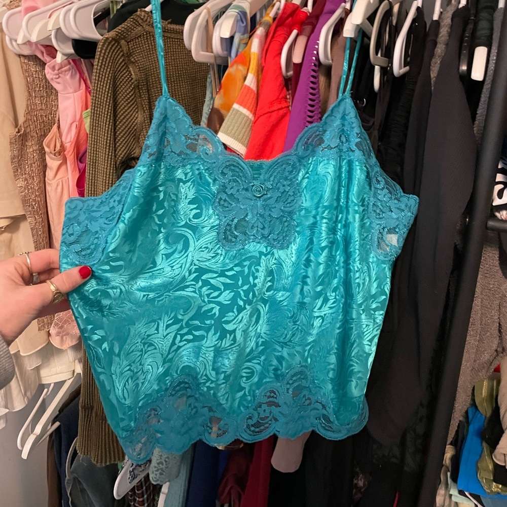 blue silky top